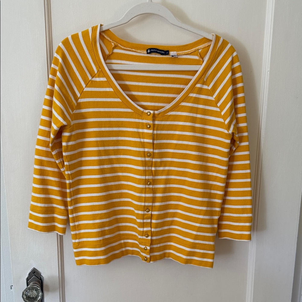 Petit Bateau Mustard and Cream Striped Top